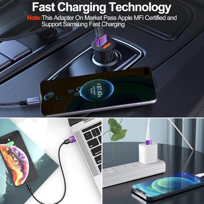 xiwxi 𝟒𝐏𝐚𝐜𝐤 𝐔𝐩𝐠𝐫𝐚𝐝𝐞𝐝 USB to USB C Adapter,Type-C Female to A Male Car Charger OTG Converter for Apple Watch Ultra 8 9 10,iPhone 16 15 14 13 Pro Max,Samsung S24,Nintendo Switch,AirPods,iPad,Car - Image 4